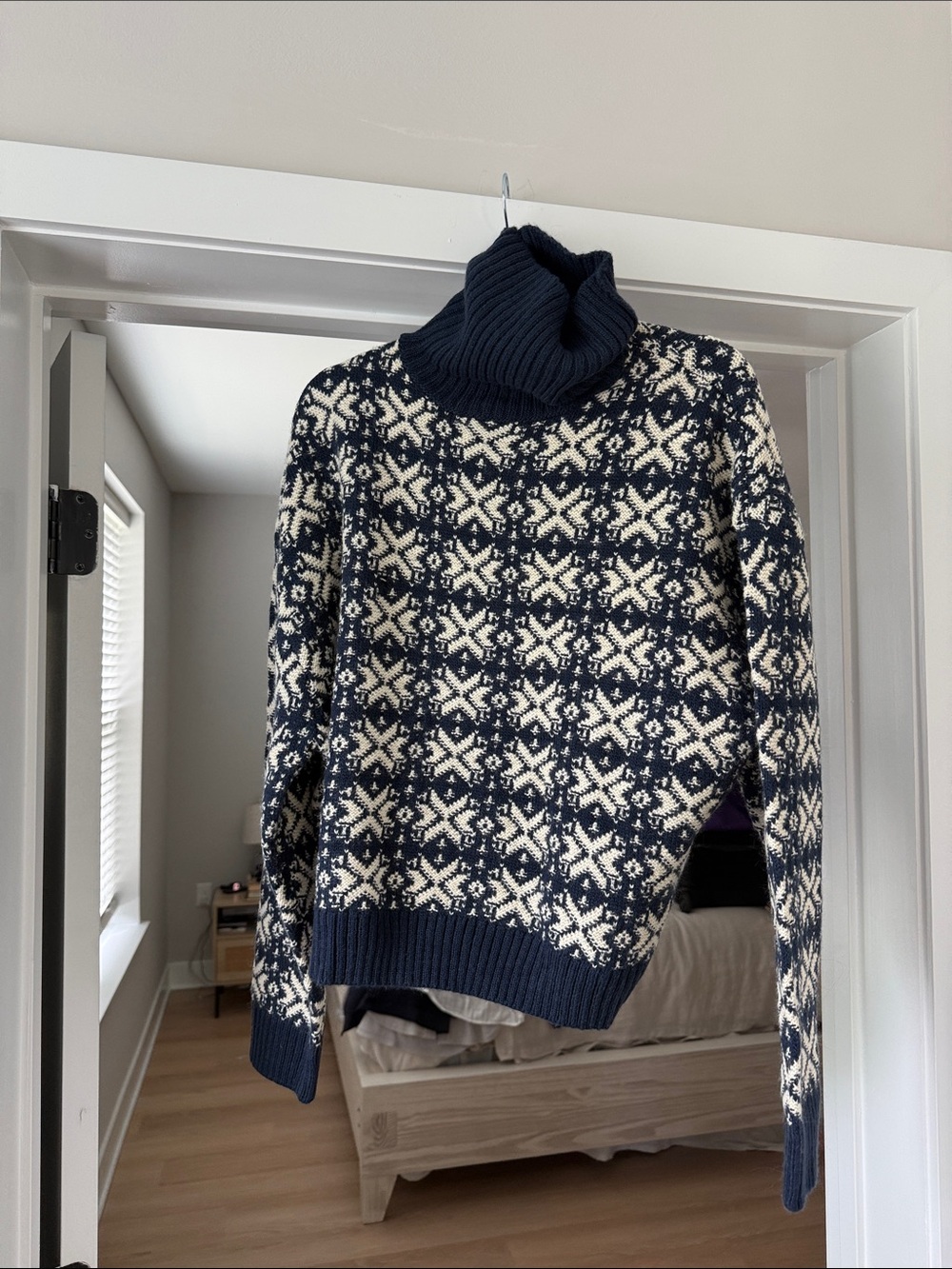 Zara Navy & Cream Fair Isle Turtleneck Sweater